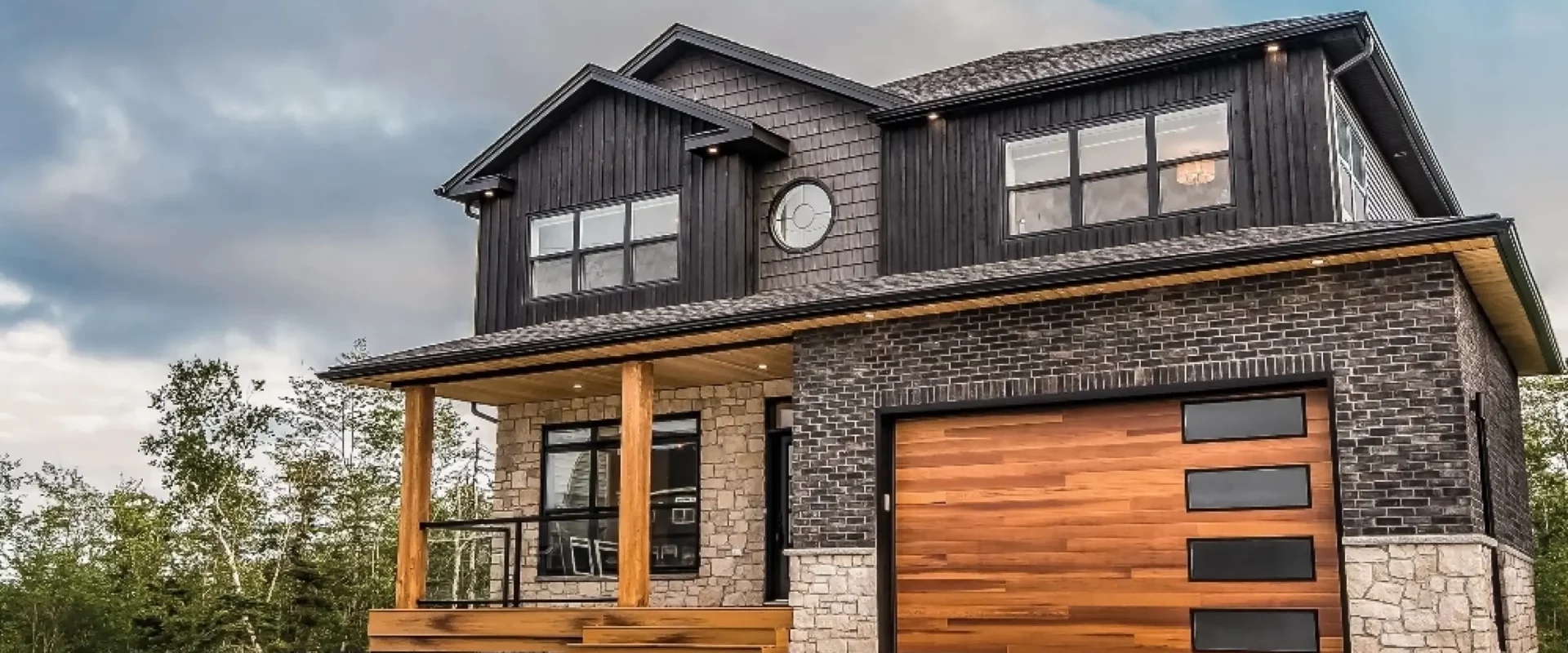 modern house with wooden garage door finish jeffersonville in